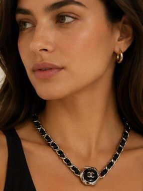 Designer Inspired Black & Silver Chain Link Necklace Luxe Statement